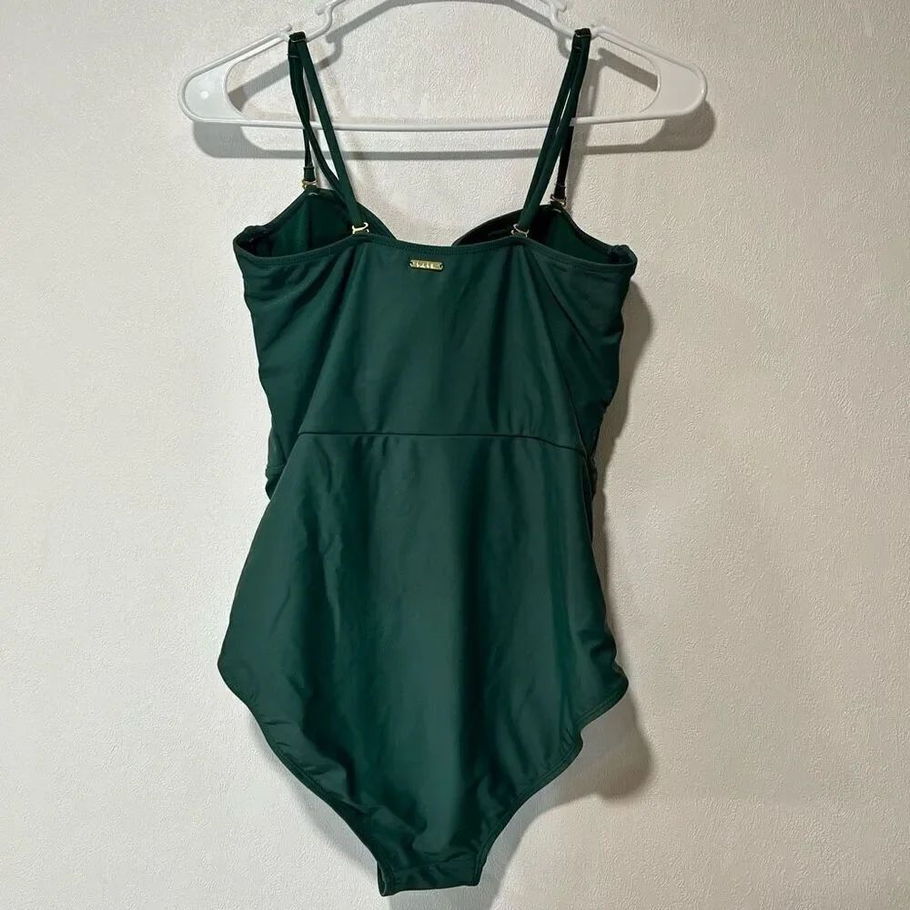 Nicole Miller bandeau twist drape swimsuit green size l